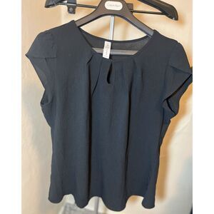 Blooming Jelly Black capped sleeve XL Black Sheer Keyhole Blouse